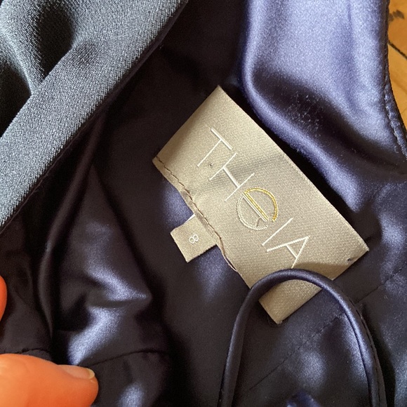 Theia Dark Navy Blue Halter Siren Full Length Maxi Gown Bridesmaid Event Dress - Picture 13 of 14